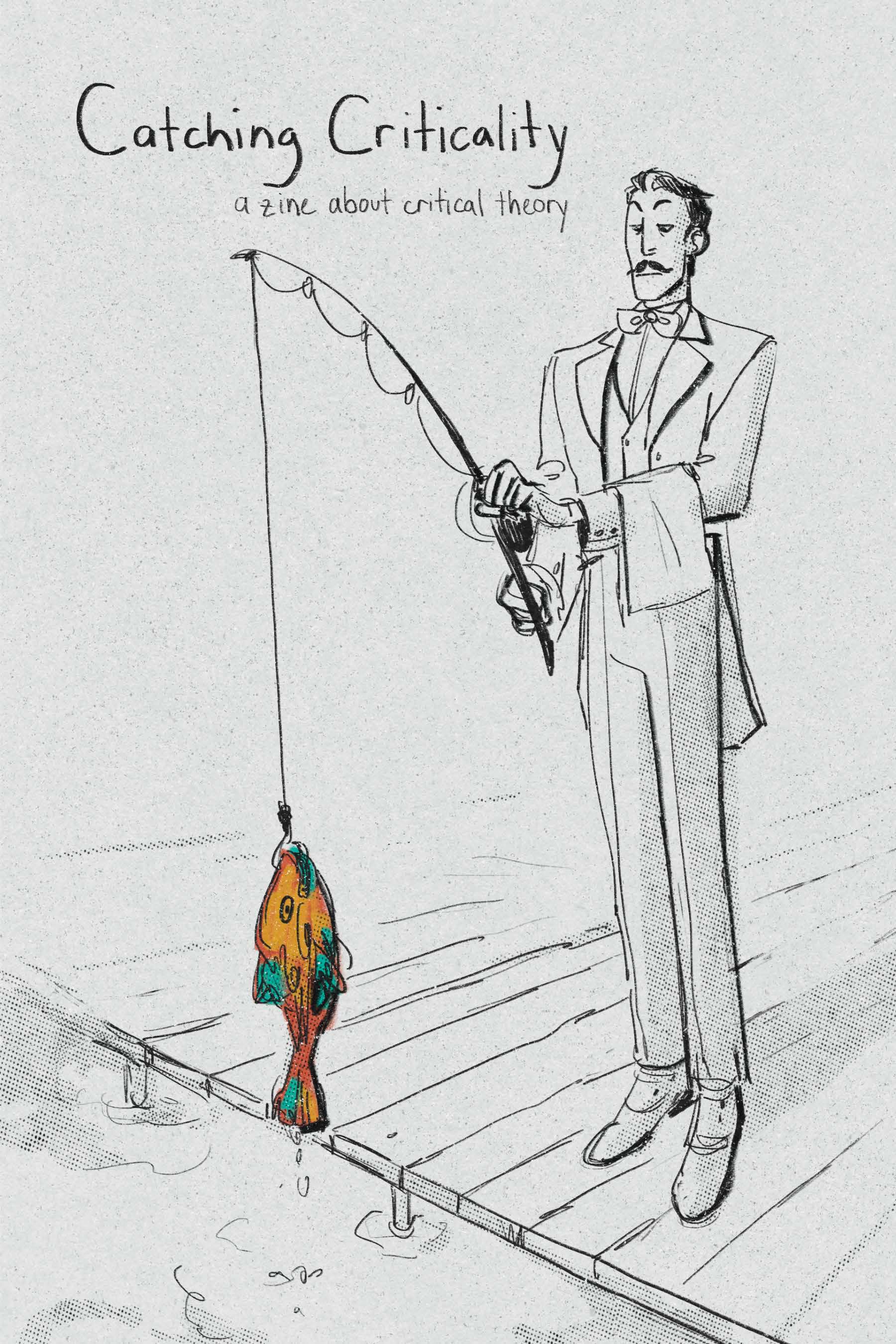 An illustration of a butler catching a colorful fish